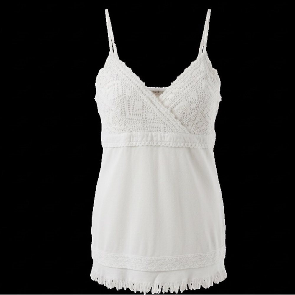 White Crochet Lace Cami Women L Boho Cottagecore Lightweight Summer Top Festival